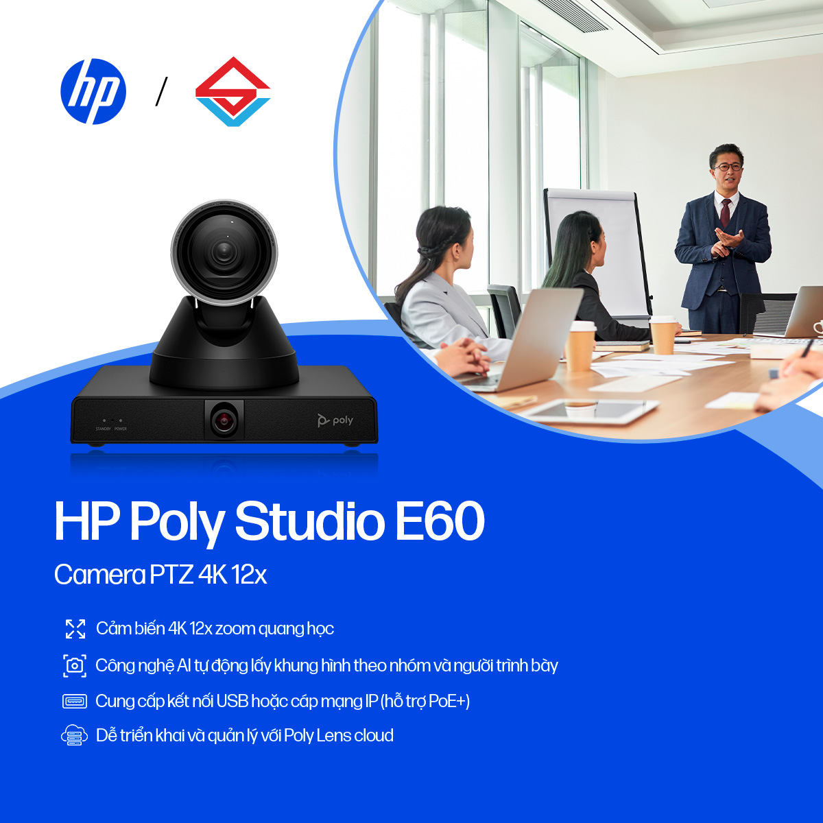 Camera hội nghị thông minh 4K MPTZ HP Poly Studio E60 (9W1A6AA)