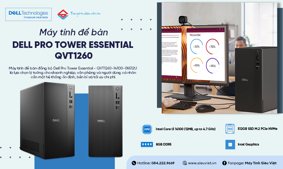 Máy tính để bàn Dell Pro Tower Essential QVT1260