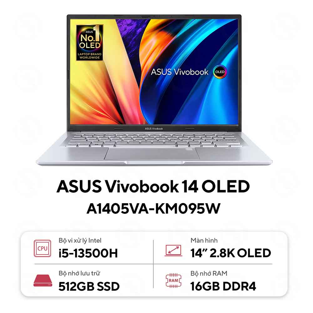 Laptop Asus Vivobook Pro 14 OLED A1405VA-KM095W (Core i5-13500H | 16GB | 512GB | Intel Iris Xe | 14 inch 2.8K OLED | Win 11 | Bạc)
