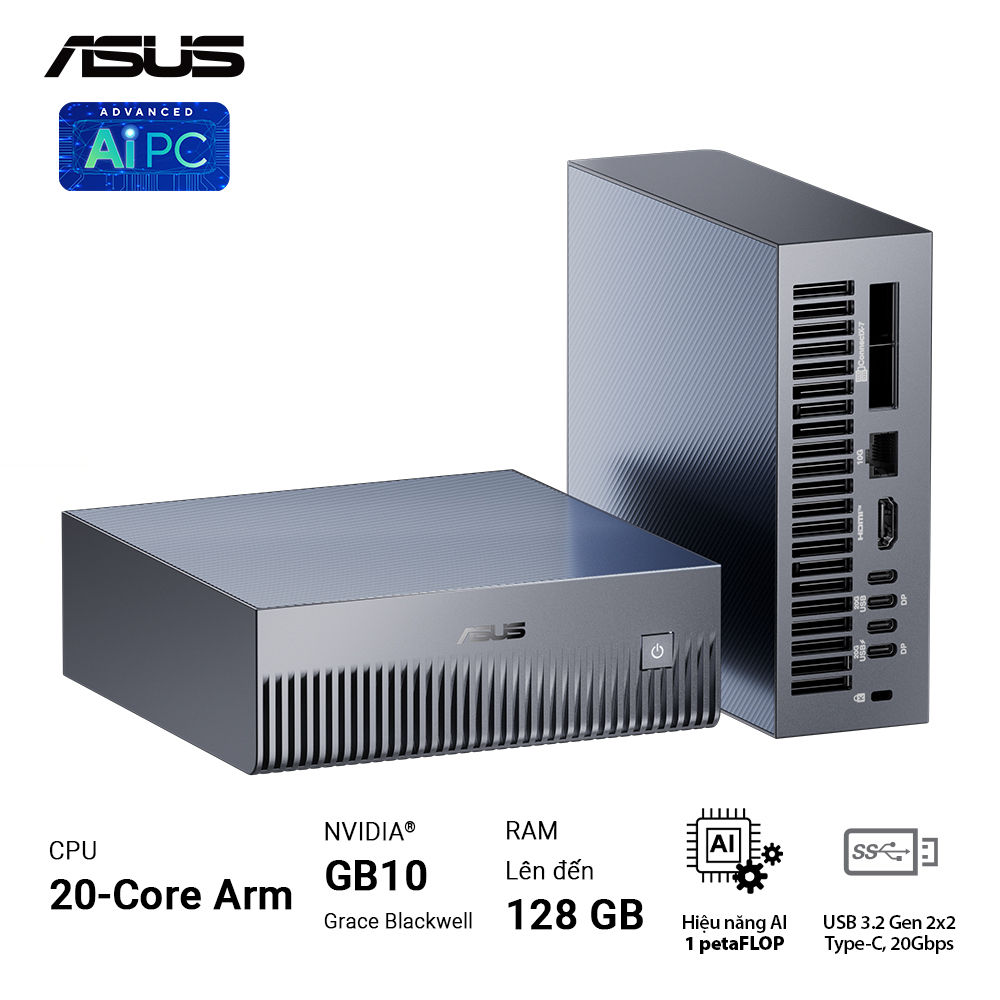 Bộ Mini PC AI Asus Ascent GX10 (Nvidia GB10 | 128 GB RAM |1TB M.2 NVMe SSD)