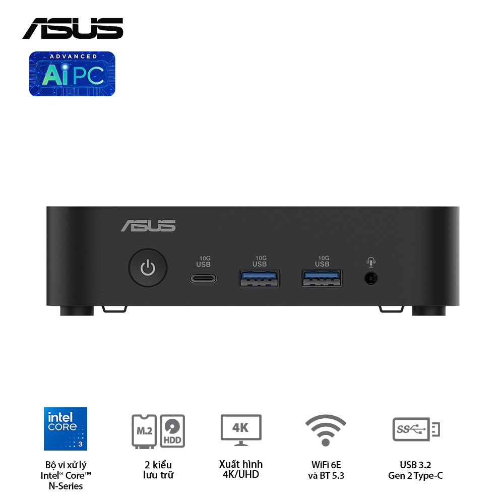 Bộ Mini PC Asus NUC 14 Essential RNUC14MNK355 (Intel Core 3 N355 | DDR5-4800 | 1x M.2 22x80/2242 PCIe Gen3x4 | 1x LAN | No-OS