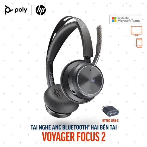 Tai nghe ANC Bluetooth Poly Voyager Focus 2 UC Microsoft Teams 9T9J4AA